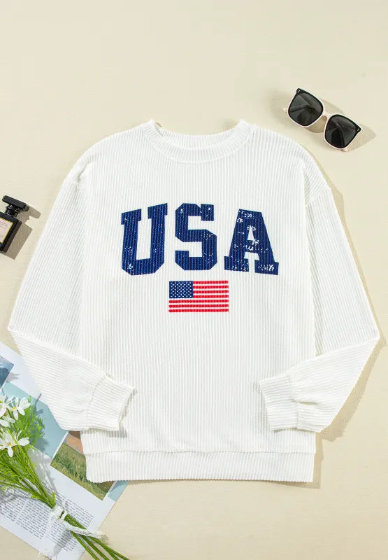 US Flag Corded Long Sleeve Sweatshirt – Trendsi | ClozArt