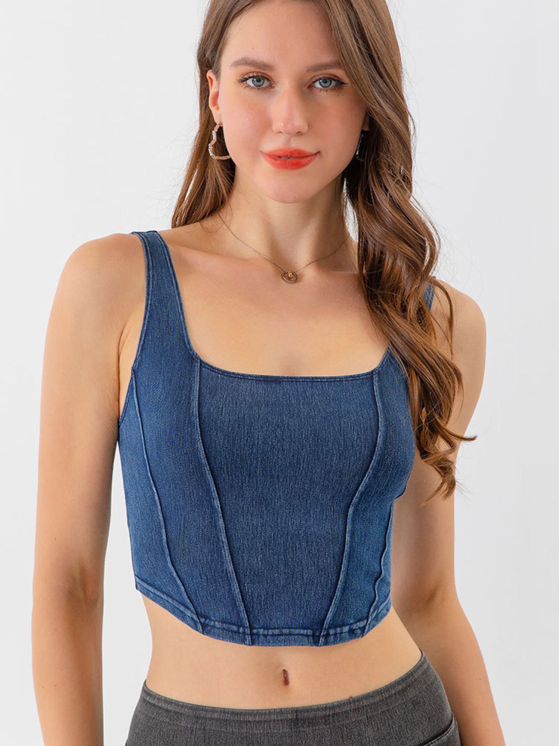 Seam Detail Cropped Denim Tank – Trendsi | ClozArt