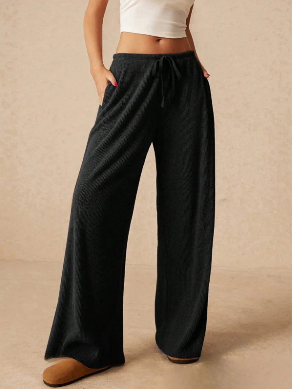 Ribbed Drawstring Wide Leg Pants – Trendsi | ClozArt