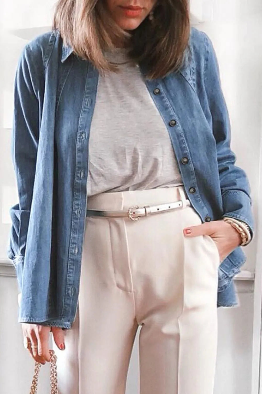 Button Up Collared Neck Denim Jacket – Trendsi | ClozArt