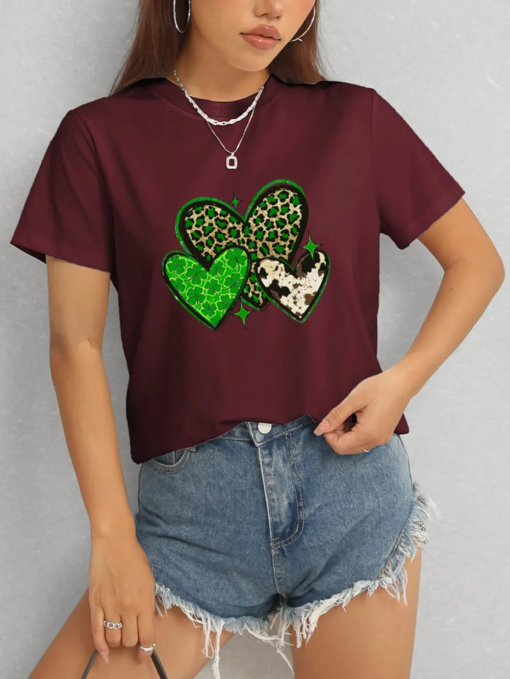 Heart Round Neck Short Sleeve T-Shirt – Trendsi | ClozArt