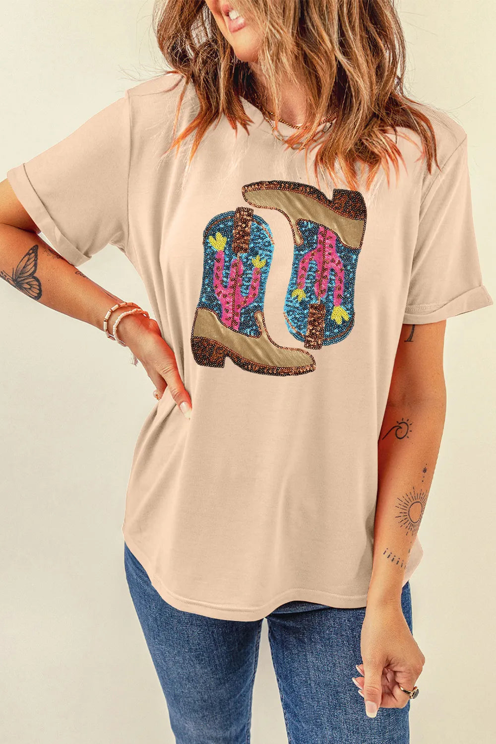 Sequin Round Neck Short Sleeve T-Shirt – Trendsi | ClozArt