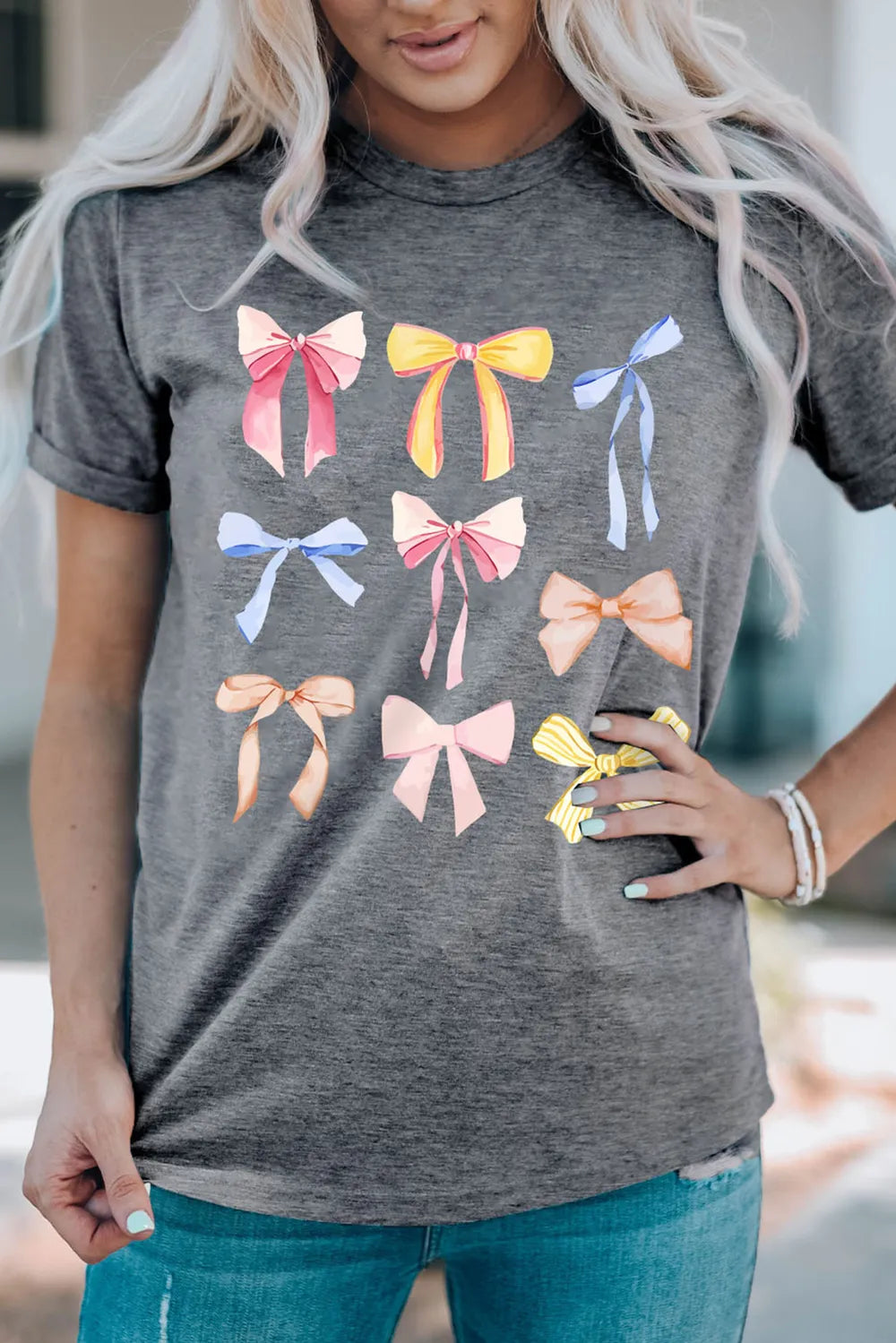 Bow Graphic Round Neck Short Sleeve T-Shirt – Trendsi | ClozArt