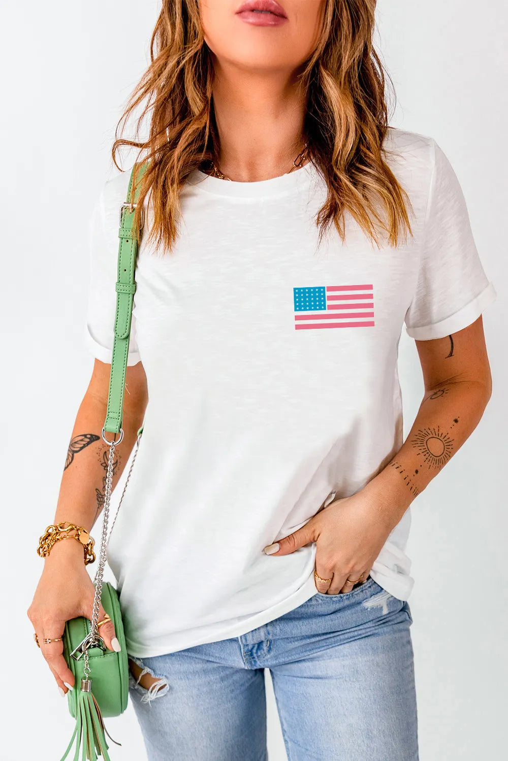 US Flag Round Neck Short Sleeve T-Shirt – Trendsi | ClozArt