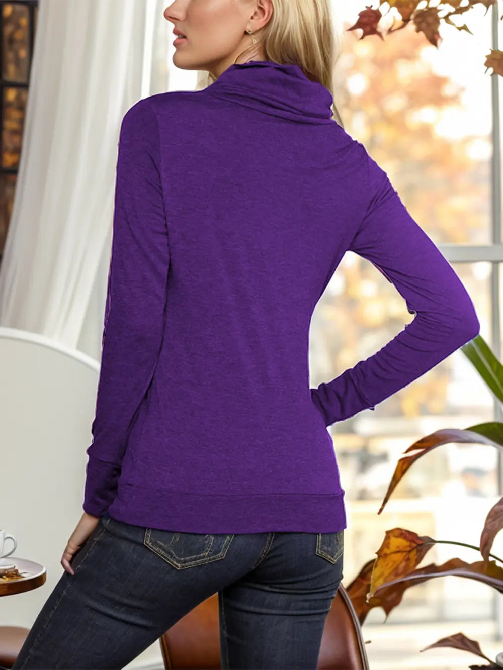 Shiny Buttoned Mock Neck Long Sleeve Blouse – Trendsi | ClozArt