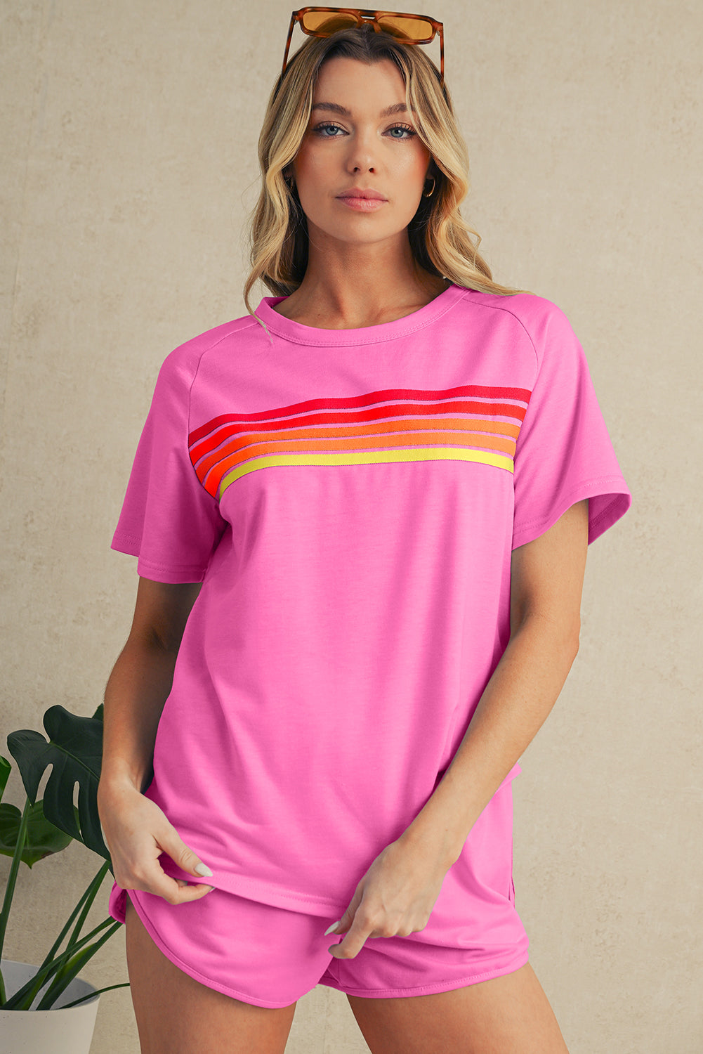 Beau Blue Colorful Striped Casual Tee – Shewin | ClozArt