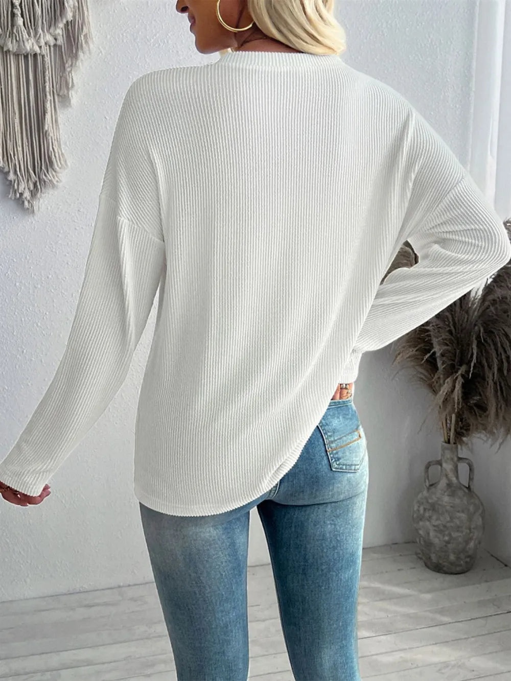 Double Take Pocketed Textured V-Neck Long Sleeve T-Shirt – Trendsi | ClozArt