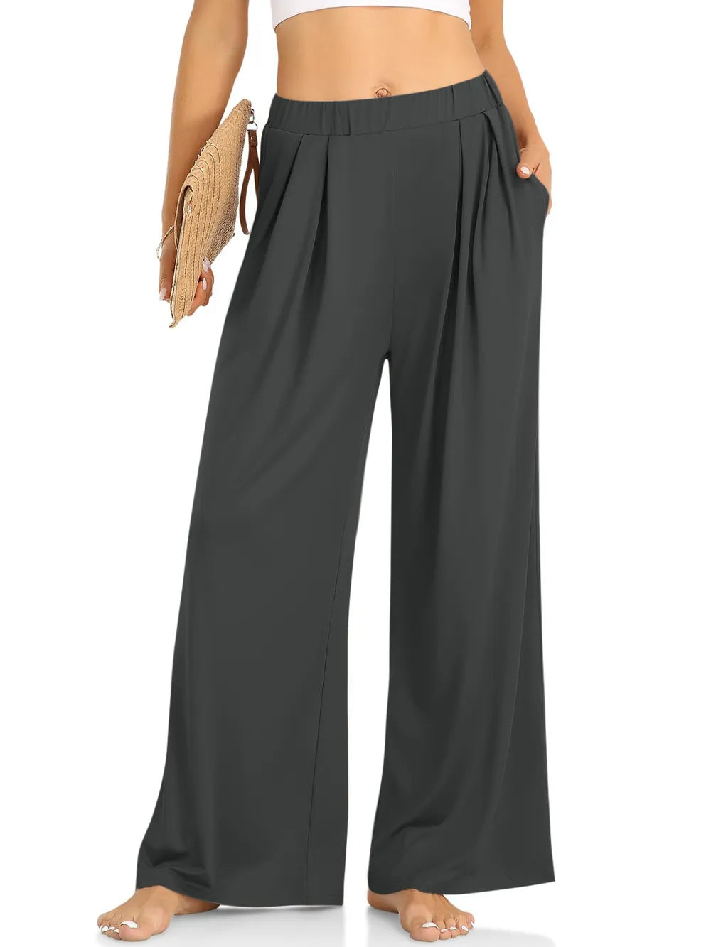 Elastic Waist Wide Leg Pants – Trendsi | ClozArt
