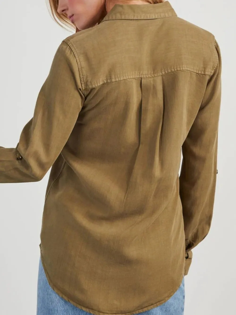 Collared Neck Roll-Tab Sleeve Denim Top – Trendsi | ClozArt