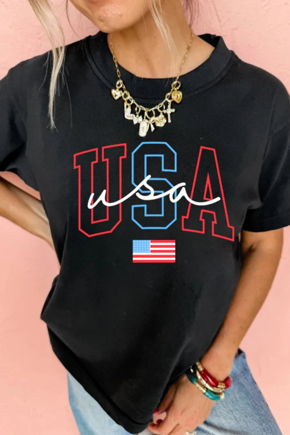USA Round Neck Short Sleeve T-Shirt – Trendsi | ClozArt