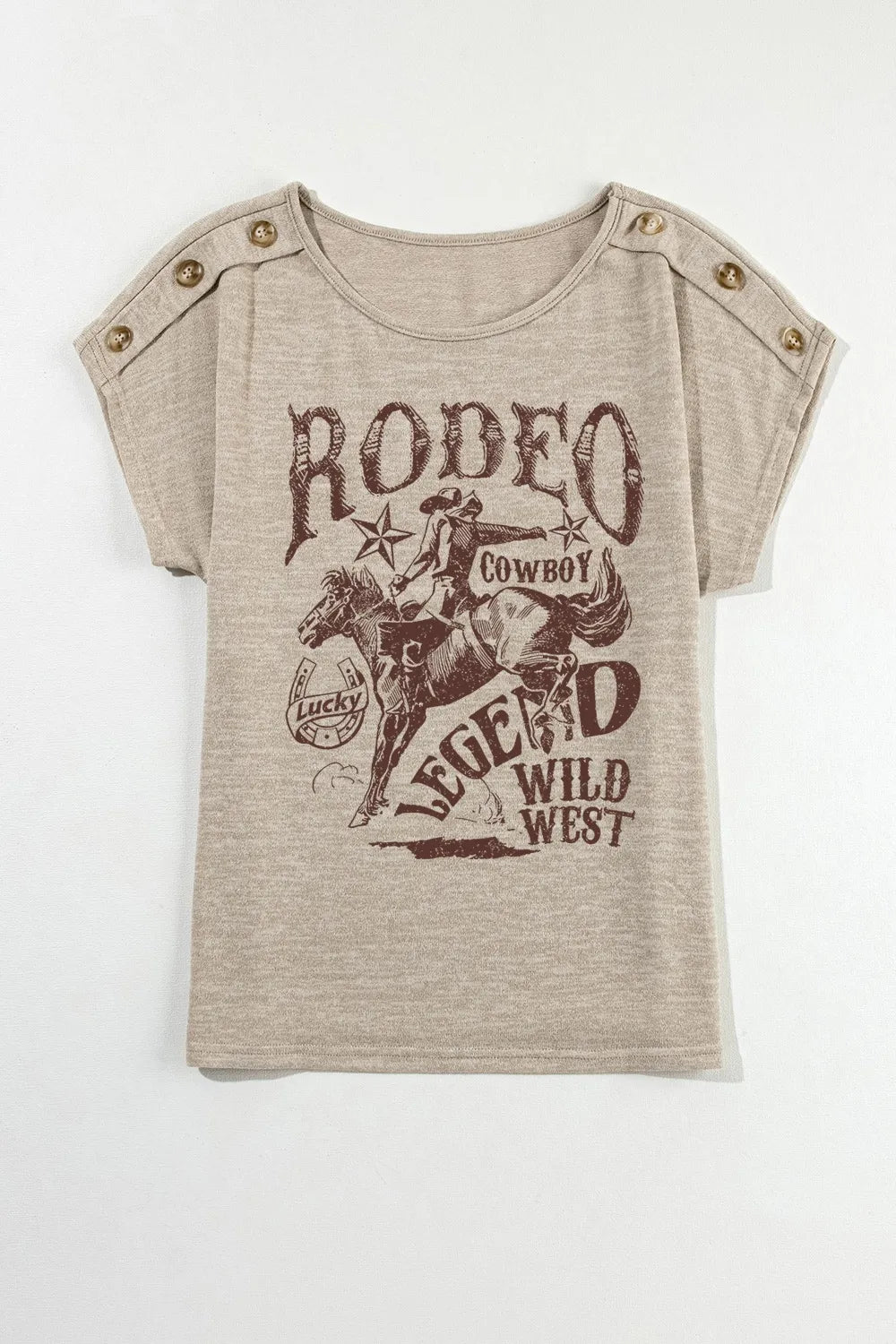 Decorative Button Graphic Round Neck Short Sleeve T-Shirt – Trendsi | ClozArt