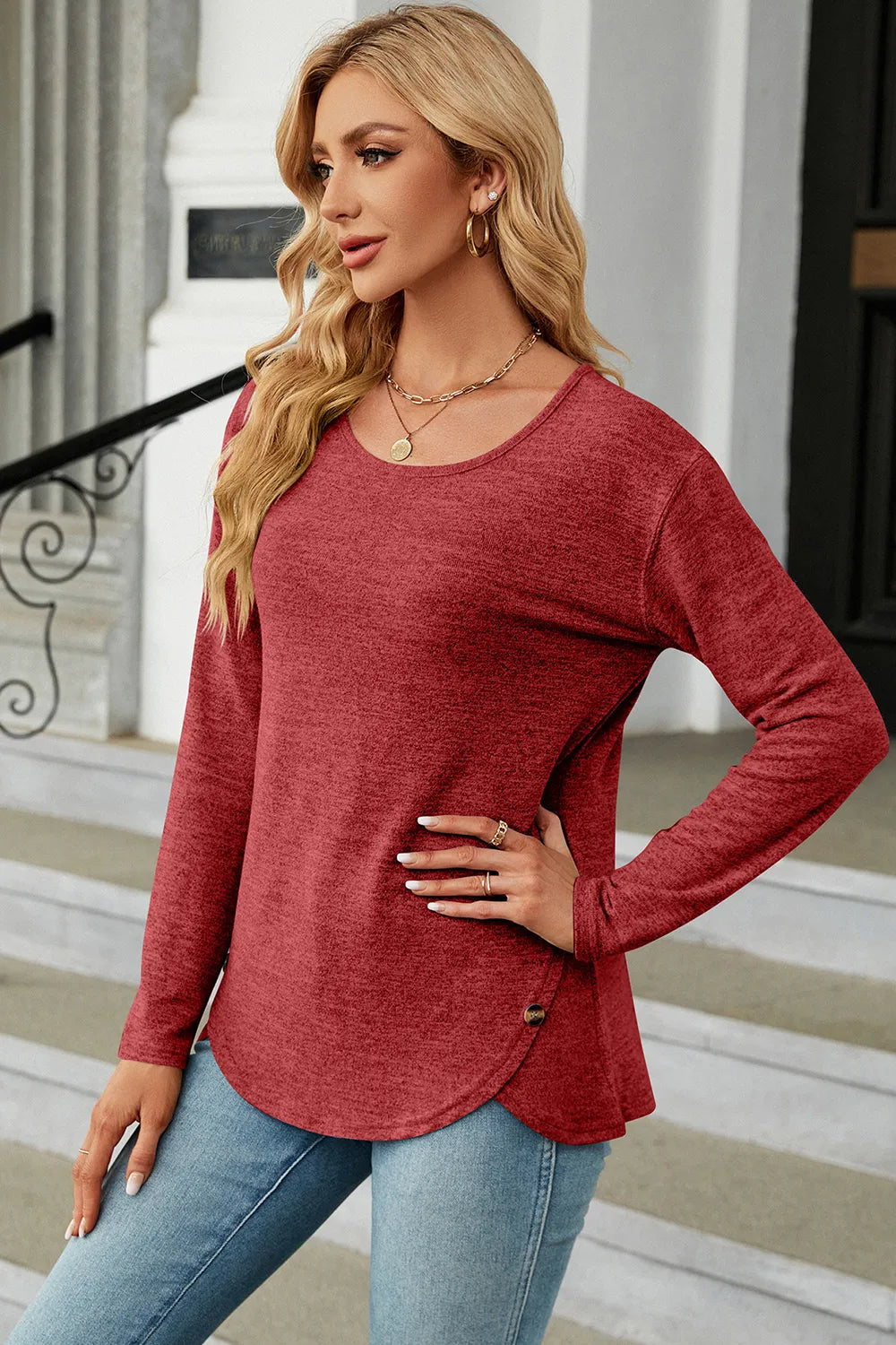 Round Neck Long Sleeve T-Shirt – Trendsi | ClozArt