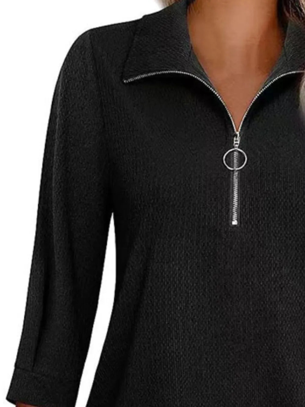Half Zip Collared Neck Three-Quarter Sleeve T-Shirt – Trendsi | ClozArt