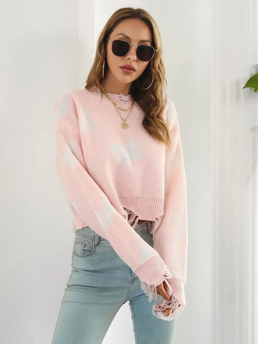 Distressed Butterfly Cropped Sweater – Trendsi | ClozArt