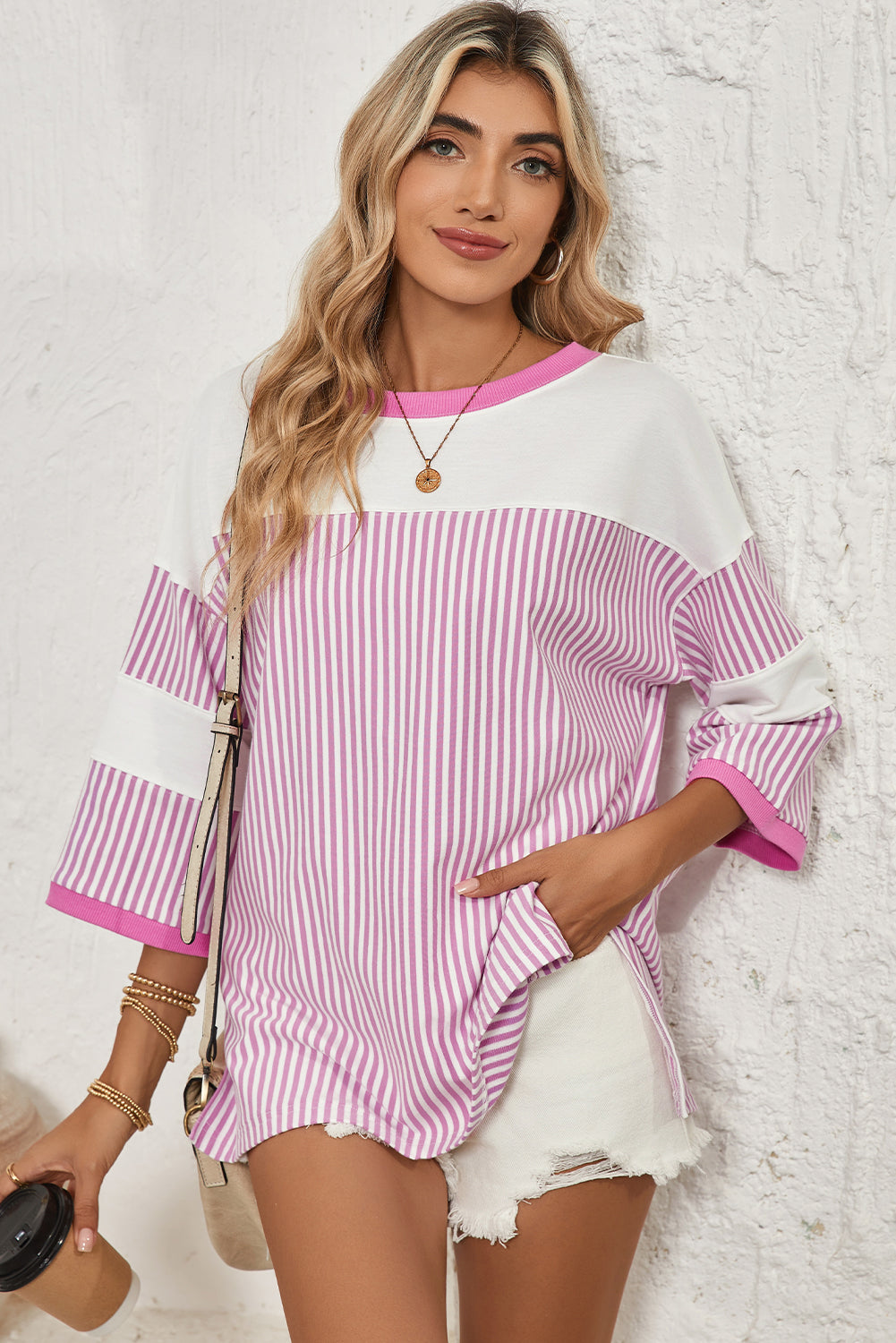 Phalaenopsis Striped Patchwork Oversized Tee – Shewin | ClozArt