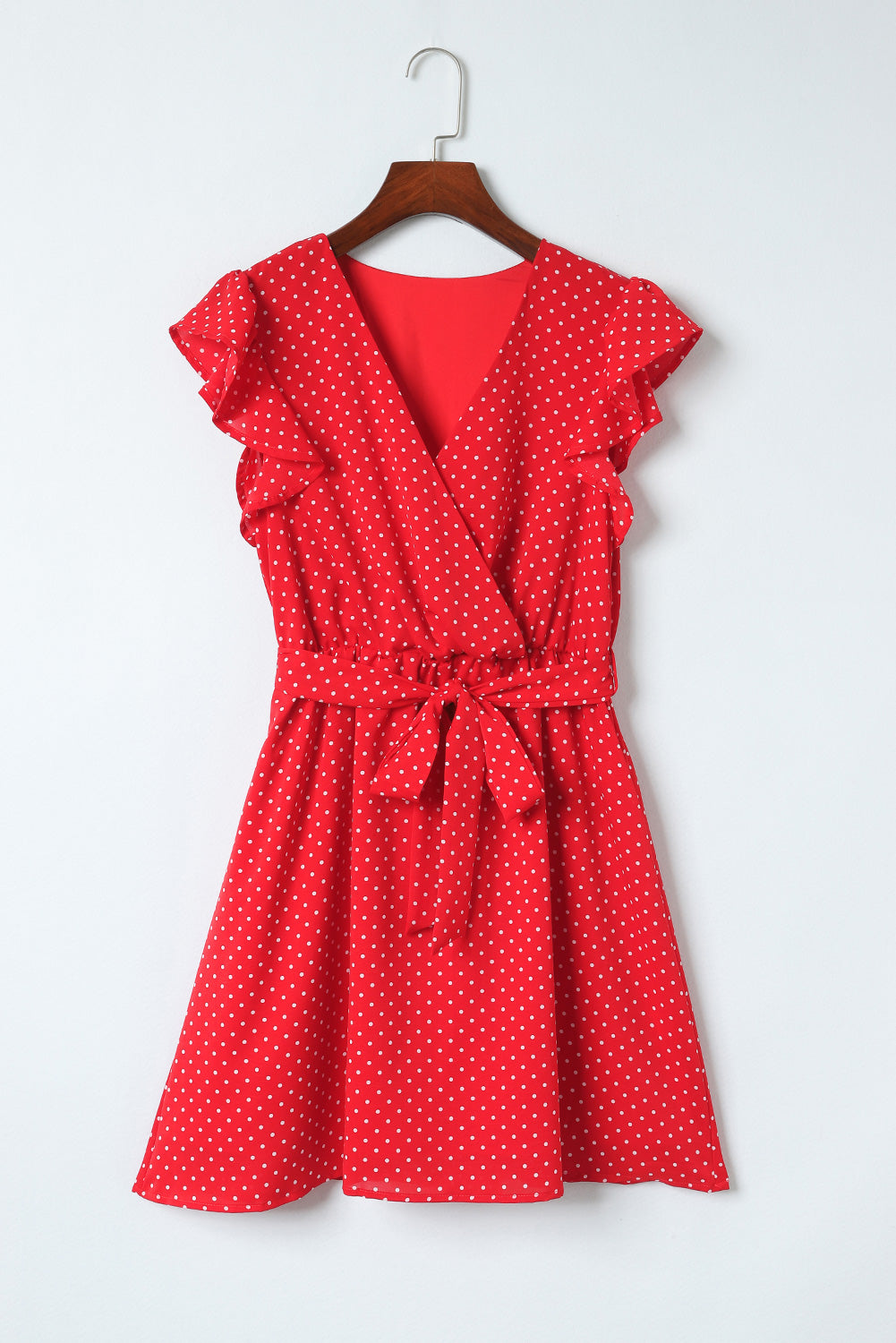 Polka Dot Surplice Neck Tie Waist Dress – Trendsi | ClozArt