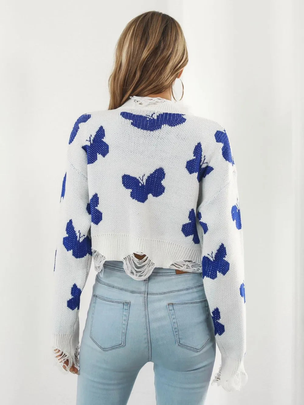 Distressed Butterfly Cropped Sweater – Trendsi | ClozArt