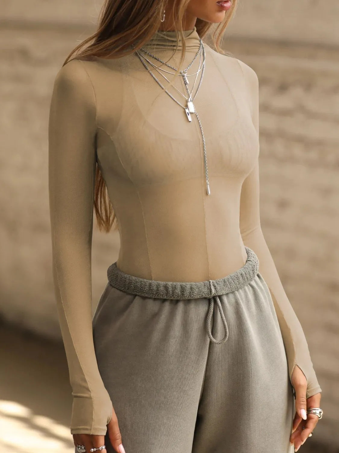 Mock Neck Long Sleeve Sheer Top – Trendsi | ClozArt