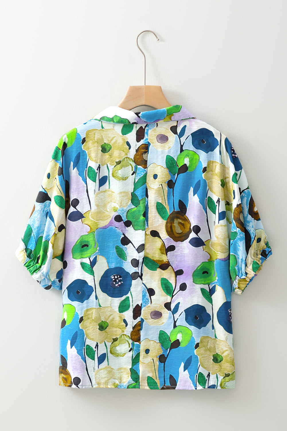 Peacock Blue Floral Print Boho Pop of Color Neckline Blouse – Shewin | ClozArt