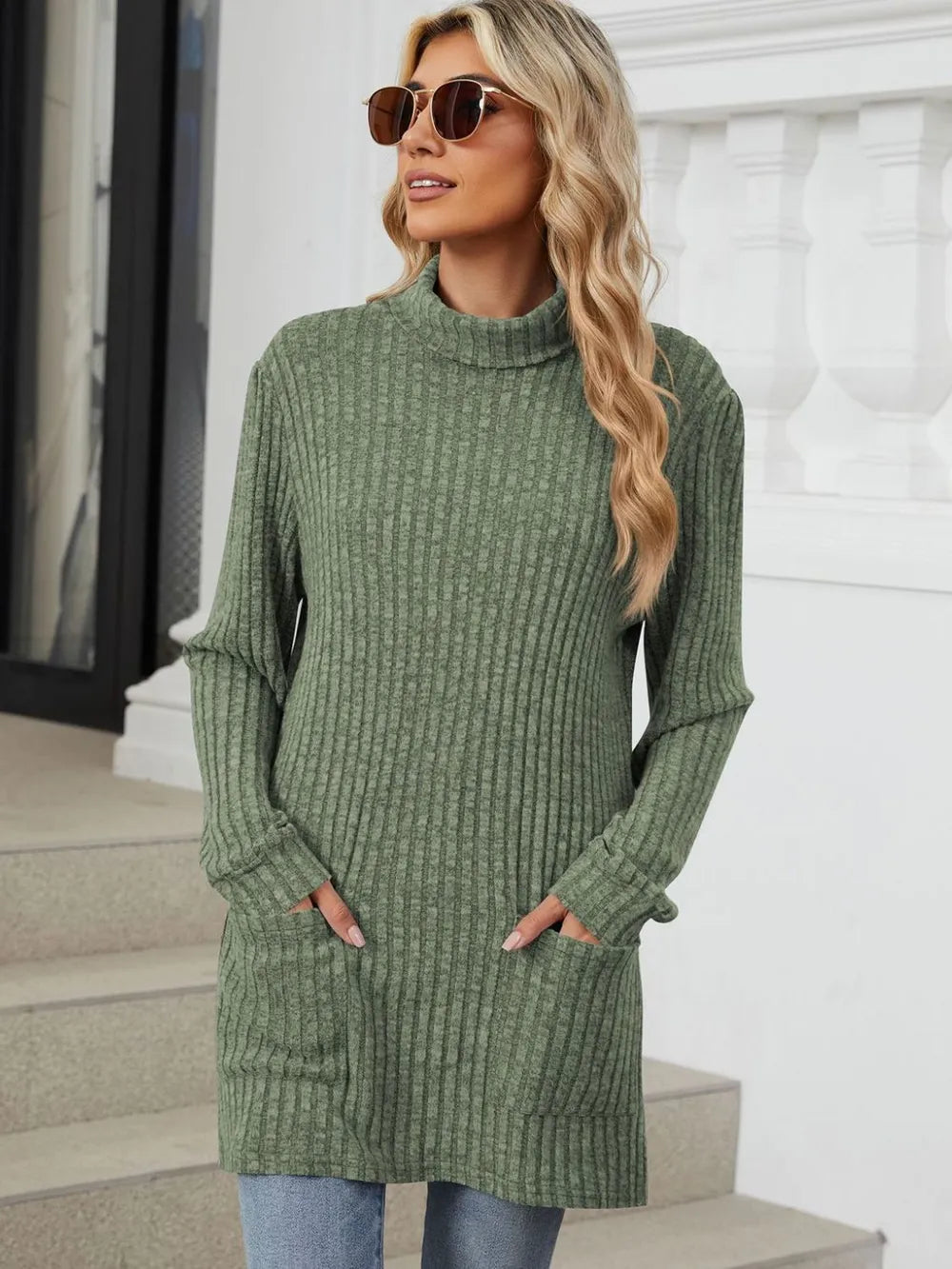 Ribbed Mock Neck Long Sleeve T-Shirt – Trendsi | ClozArt
