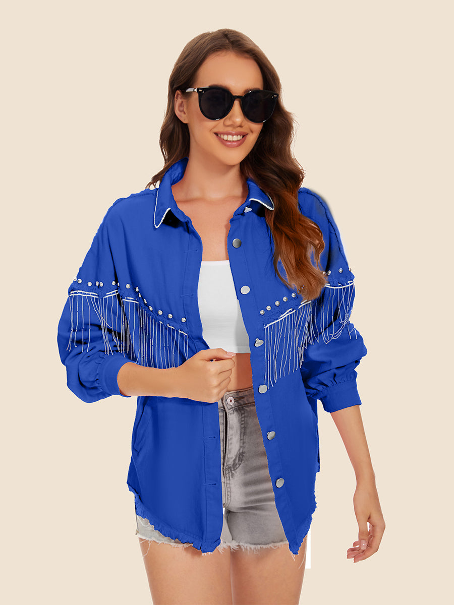 Raw Hem Fringe Detail Denim Jacket – Trendsi | ClozArt