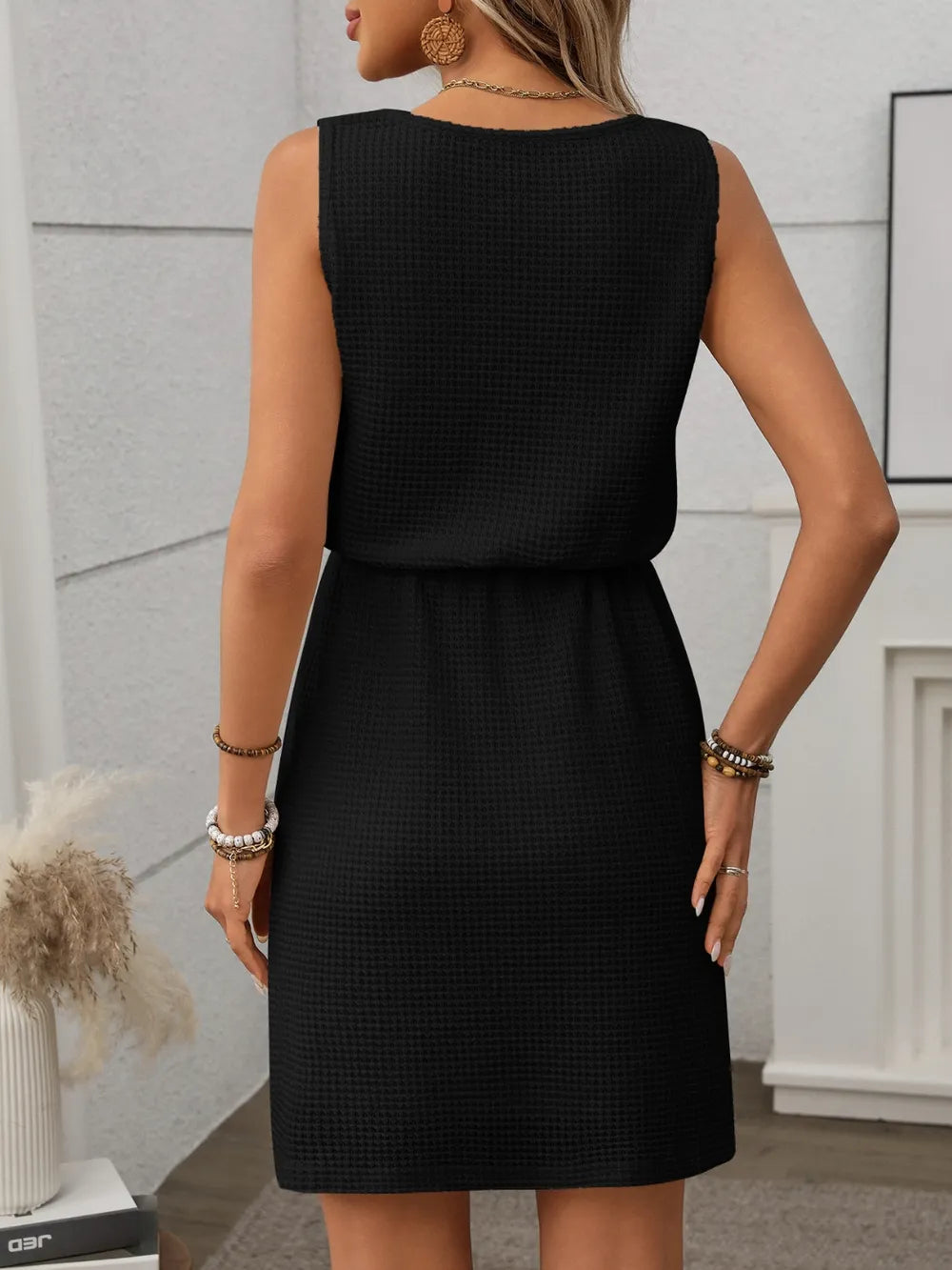 Waffle-Knit Drawstring Mini Tank Dress – Trendsi | ClozArt