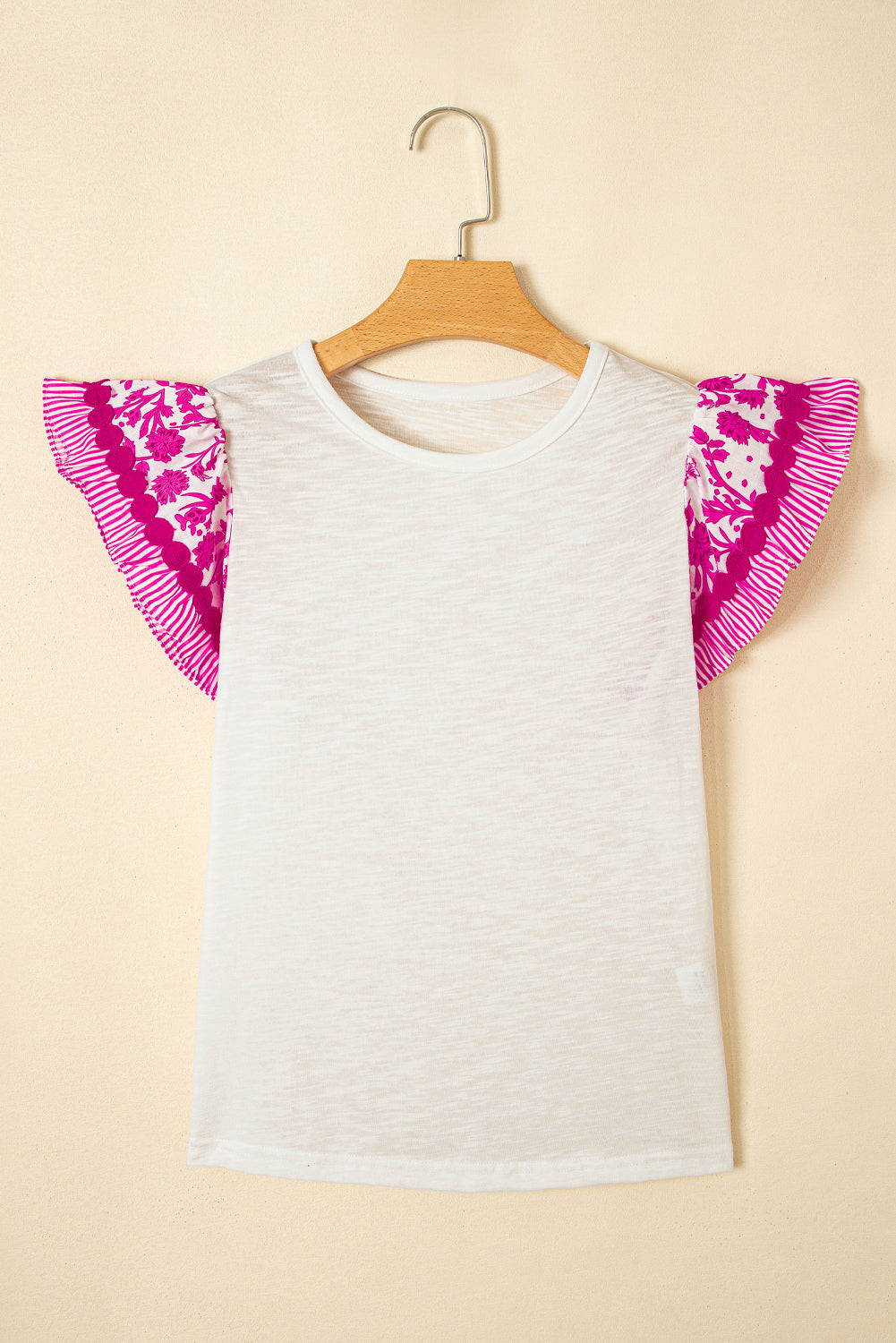 Rose Floral Striped Patchwork Flutter Sleeve Blouse – Shewin | ClozArt