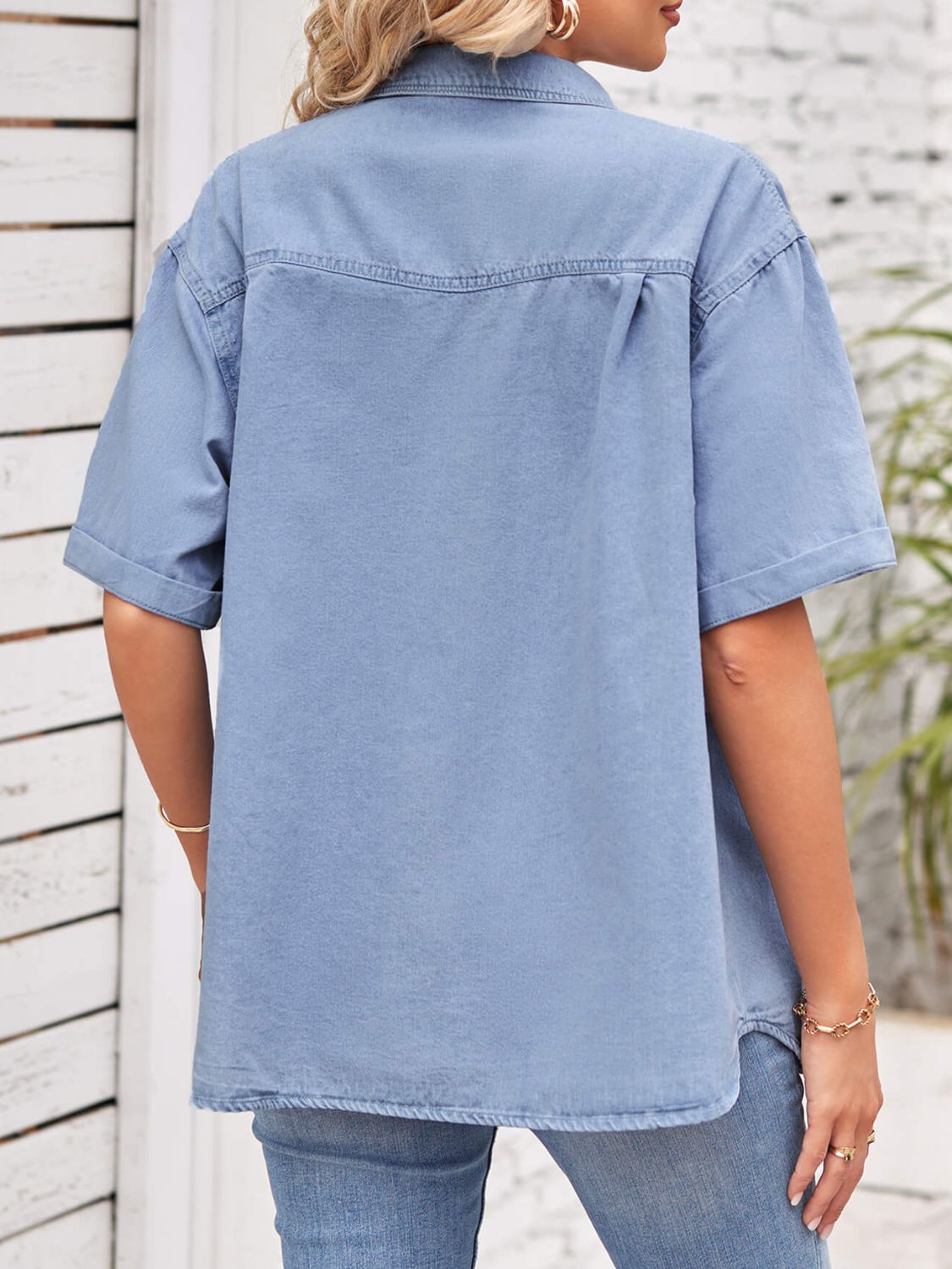Collared Neck Short Sleeve Denim Jacket – Trendsi | ClozArt