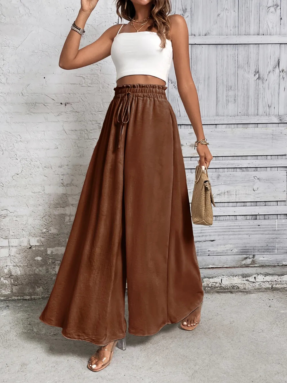 Honey Tied High Waist Wide Leg Pants – Trendsi | ClozArt