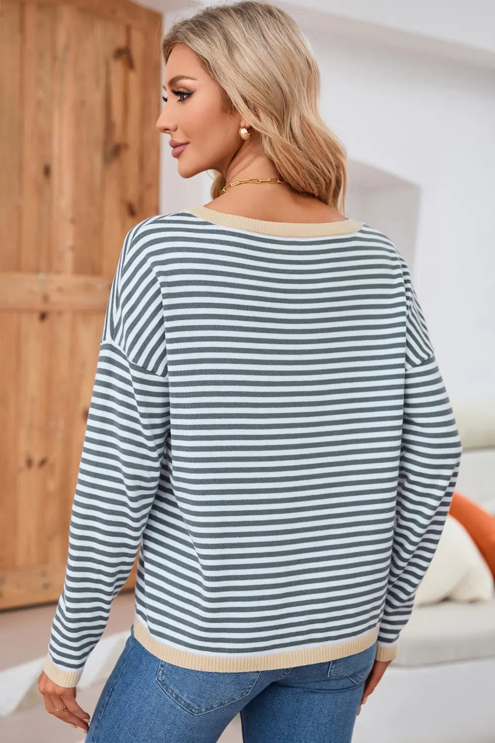 Striped Round Neck Drop Shoulder T-Shirt – Trendsi | ClozArt