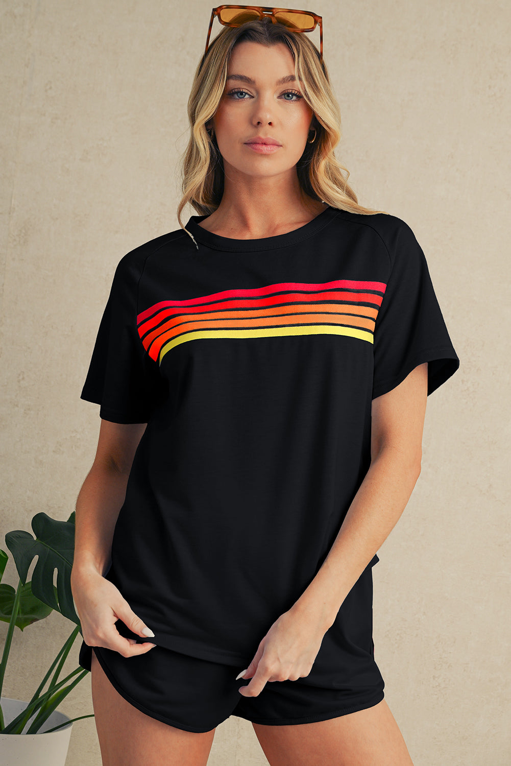 Beau Blue Colorful Striped Casual Tee – Shewin | ClozArt