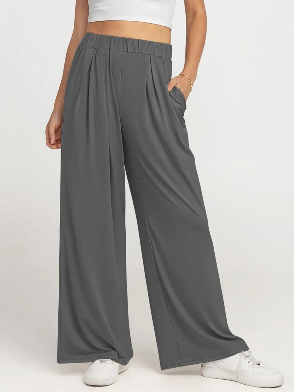 Elastic Waist Wide Leg Pants – Trendsi | ClozArt