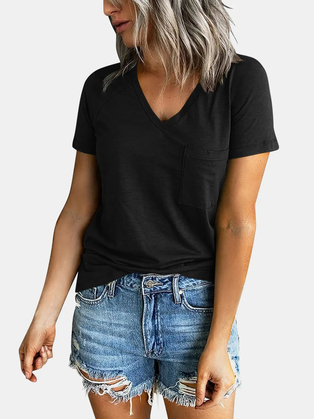 Pocketed V-Neck Short Sleeve T-Shirt – Trendsi | ClozArt