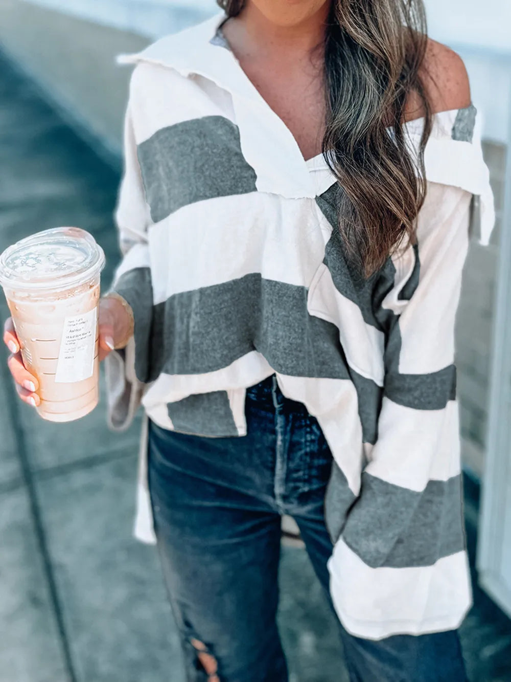 Striped Collared Neck Long Sleeve T-Shirt – Trendsi | ClozArt