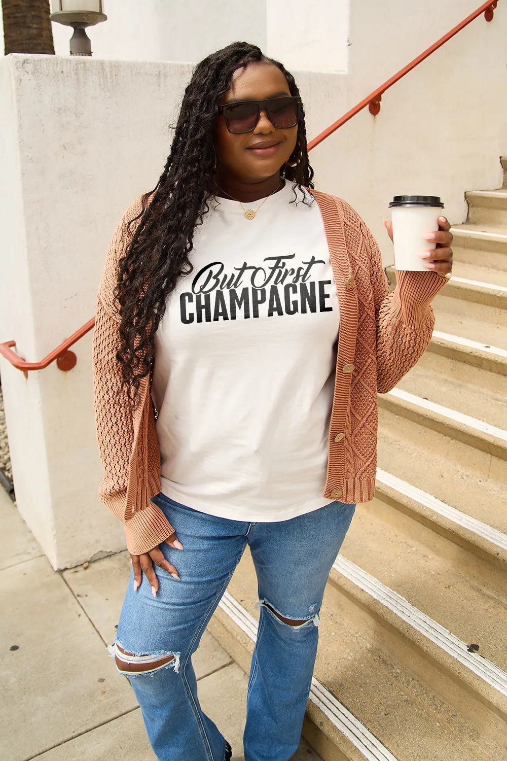 Simply Love Full Size BUT FIRST CHAMPAGNE Round Neck T-Shirt – Trendsi | ClozArt