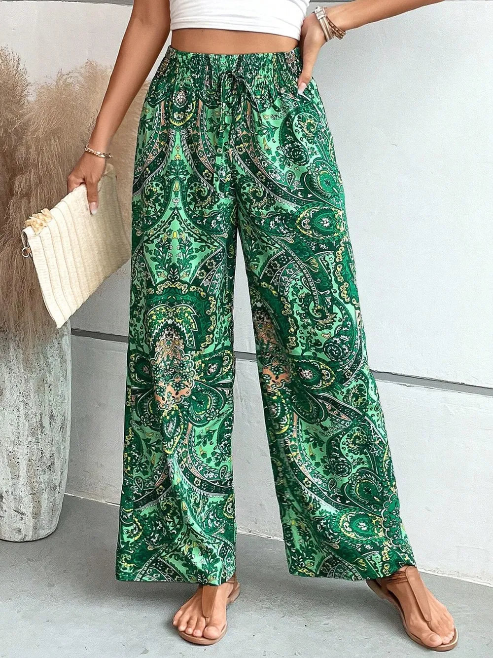 Printed Wide Leg Pants – Trendsi | ClozArt