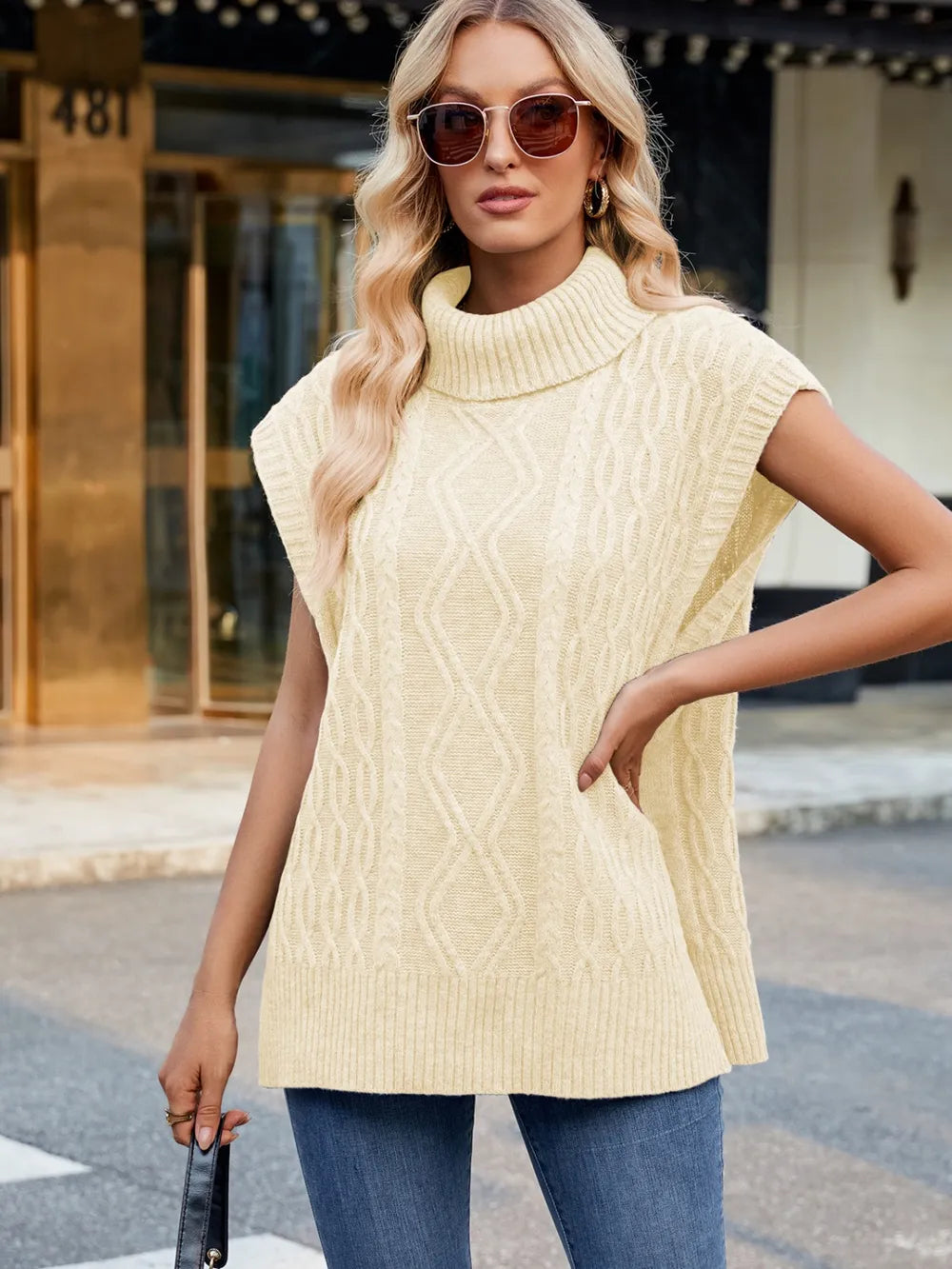 Side Slit Turtleneck Sweater Vest – Trendsi | ClozArt