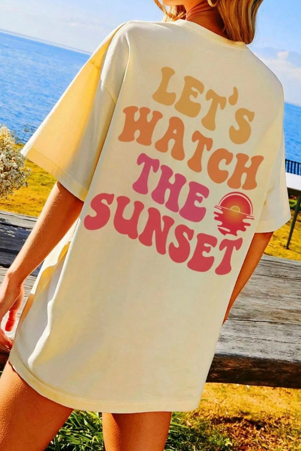 LET'S WATCH THE SUNSET Round Neck T-Shirt – Trendsi | ClozArt
