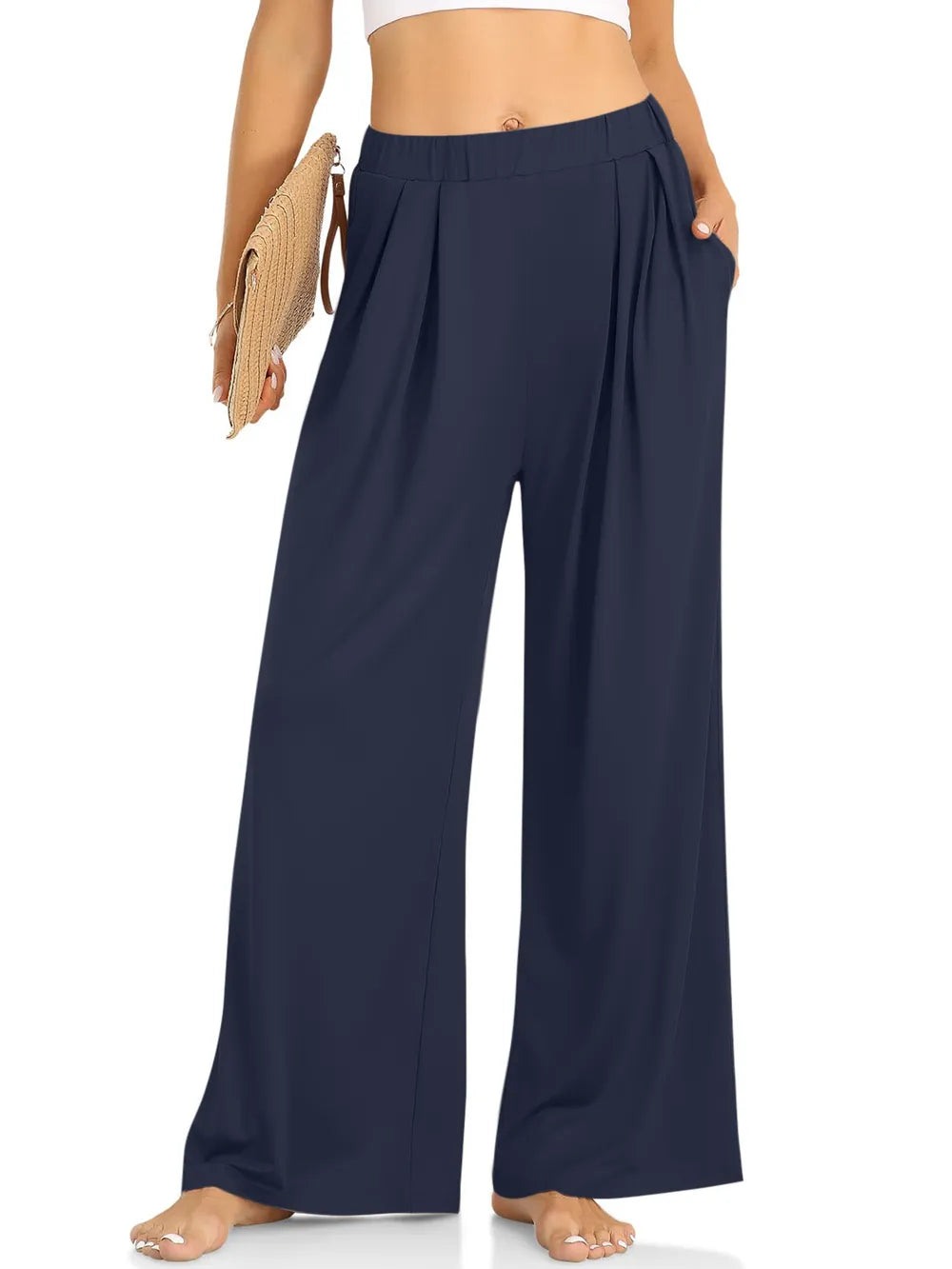 Elastic Waist Wide Leg Pants – Trendsi | ClozArt