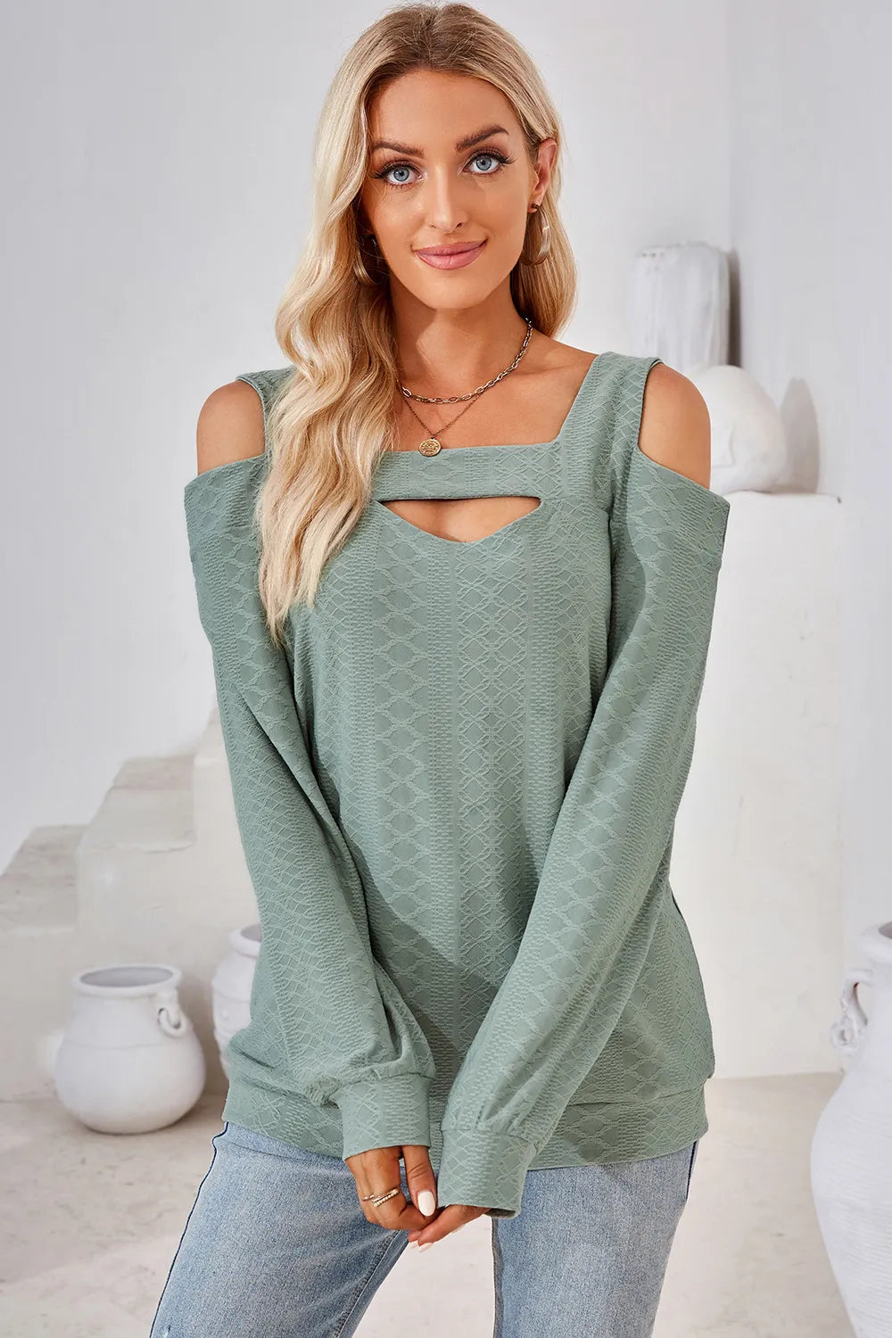 Cutout Square Neck Cold Shoulder T-Shirt – Trendsi | ClozArt