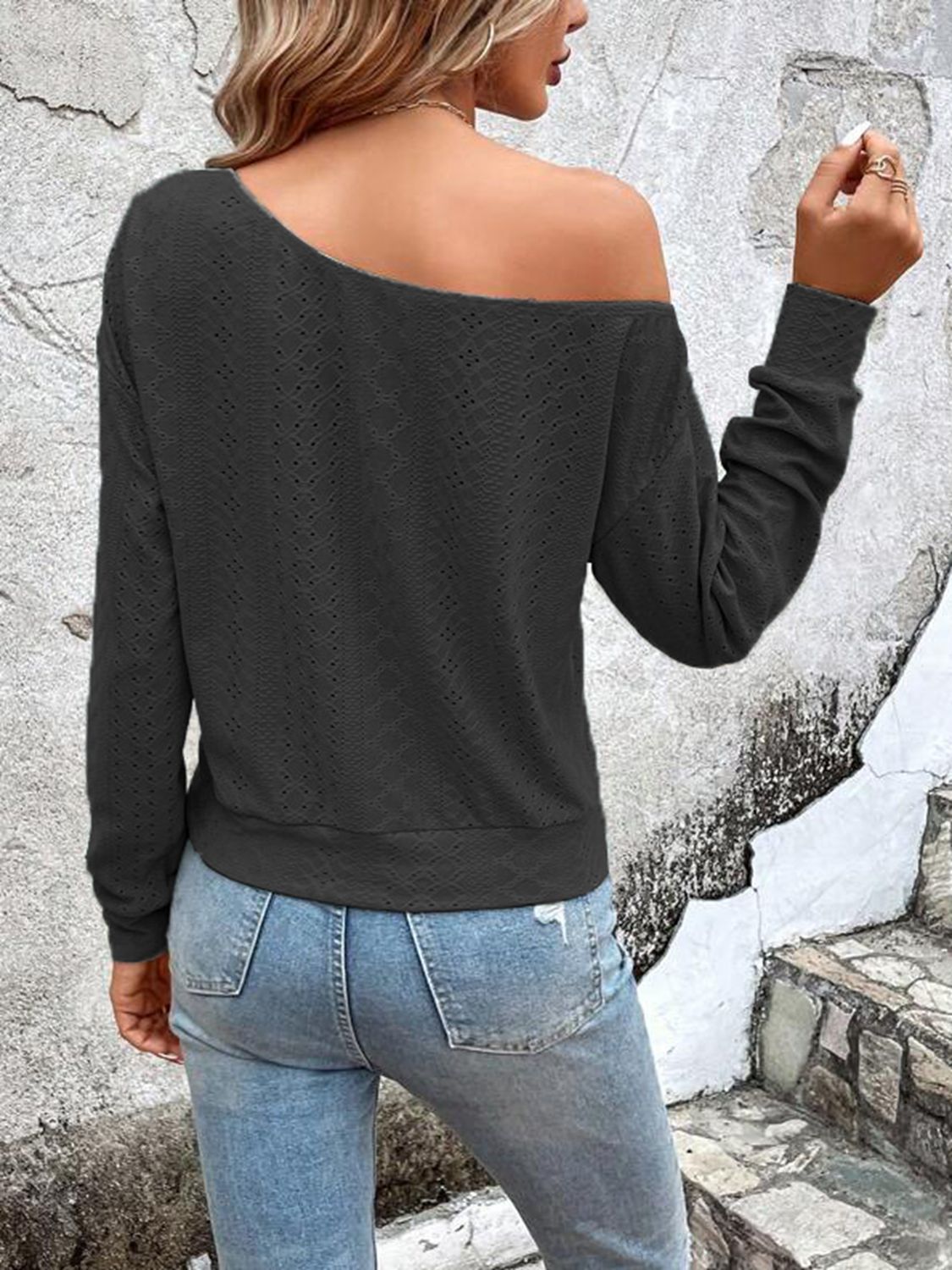 Eyelet Dropped Shoulder Blouse – Trendsi | ClozArt