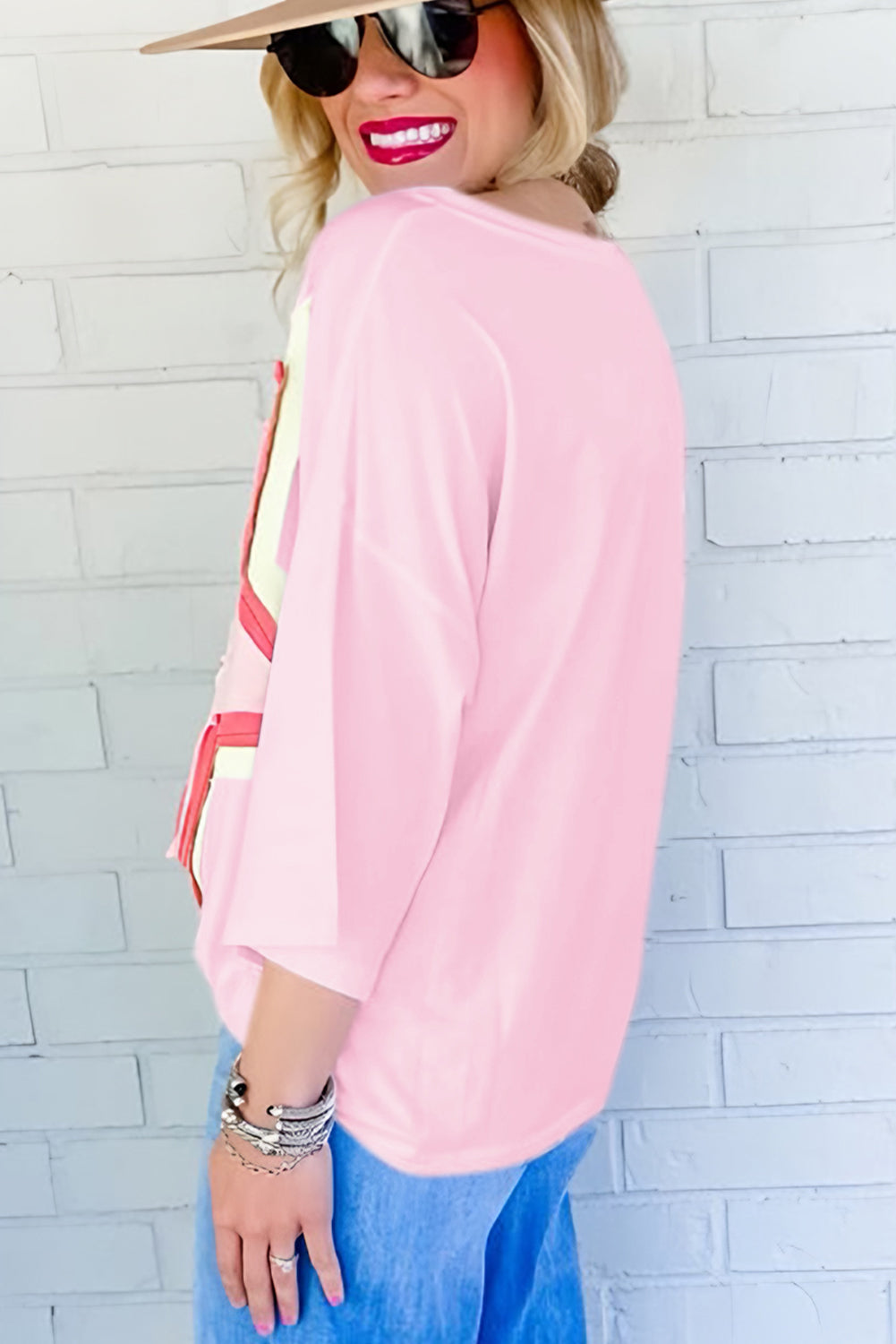 Moonlight Jade Colorblock Star Patched Half Sleeve Oversized Tee – Shewin | ClozArt