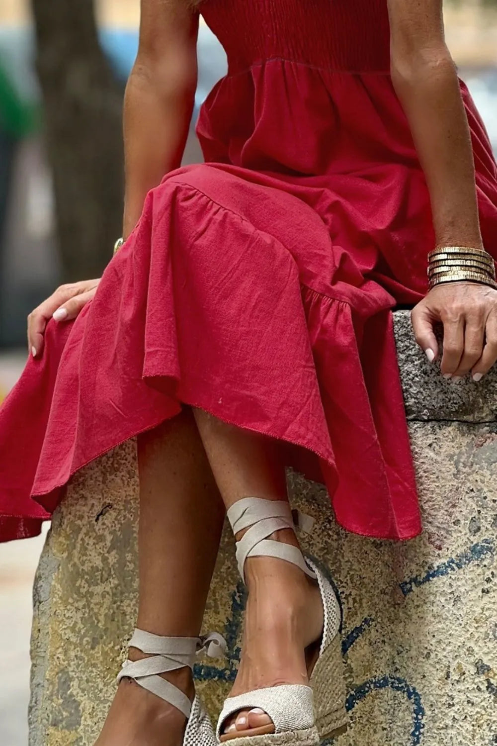 Smocked Tiered Cap Sleeve Maxi Dress – Trendsi | ClozArt