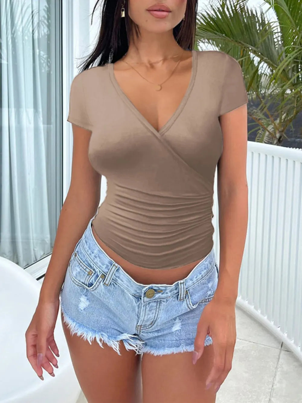 Devine Surplice Short Sleeve T-Shirt – Trendsi | ClozArt