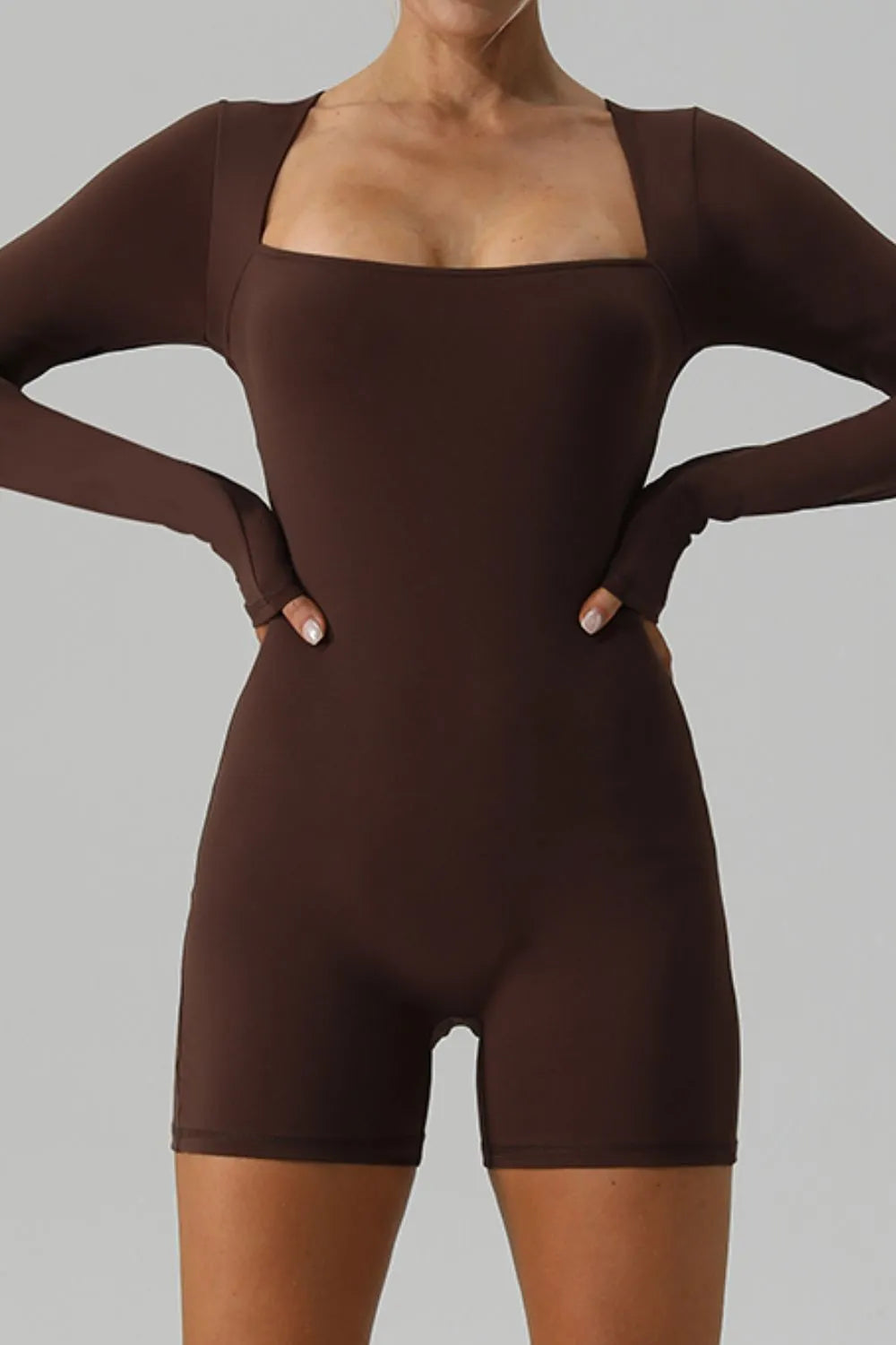 Square Neck Long Sleeve Active Romper – Trendsi | ClozArt