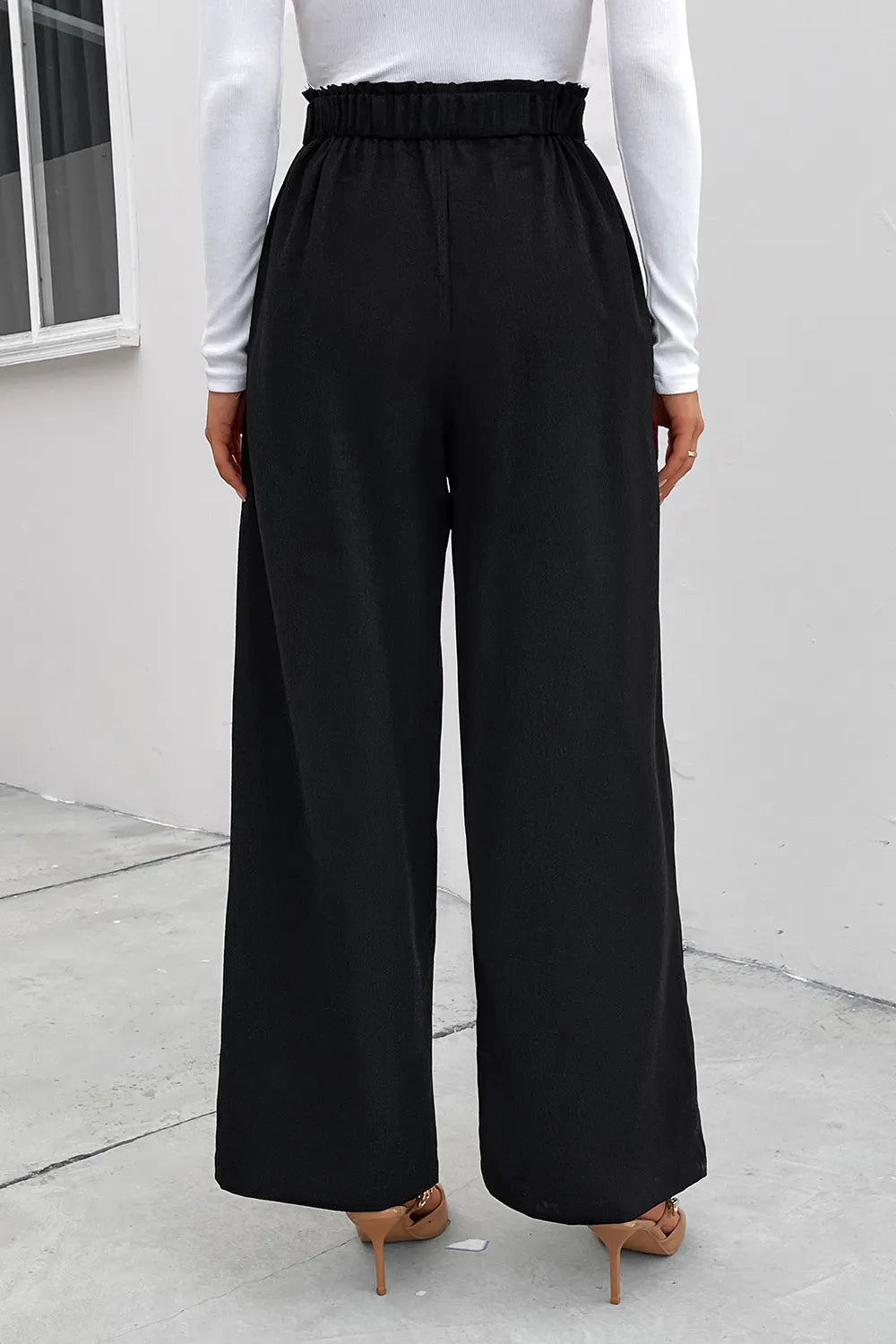 Perfee High Waist Ruched Pocketed Wide Leg Pants – Trendsi | ClozArt