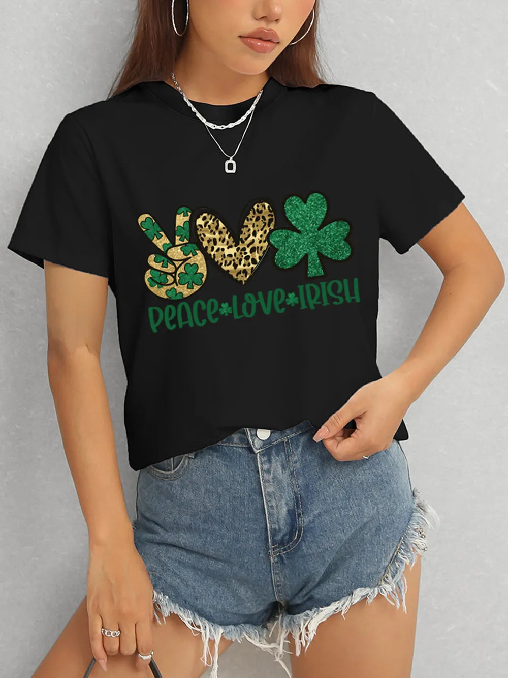 PEACE LOVE IRISH Round Neck Short Sleeve T-Shirt – Trendsi | ClozArt