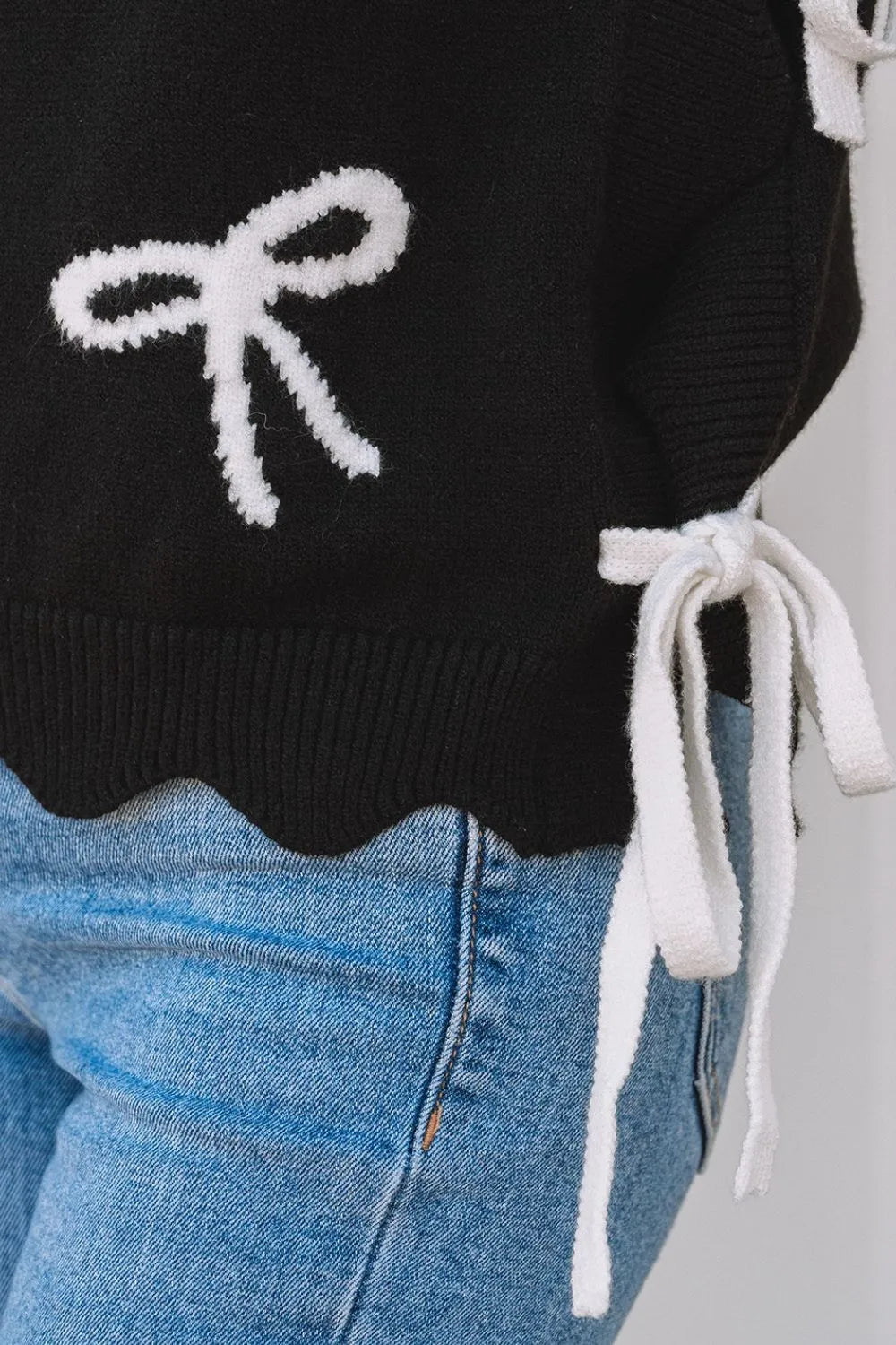 Bow Side Ties Scalloped Hem Cap Sleeve Sweater – Trendsi | ClozArt