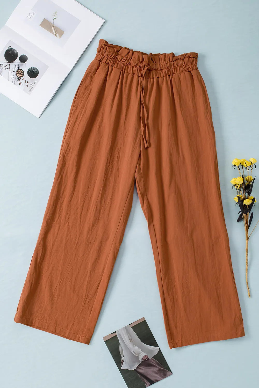 Drawstring Paperbag Waist Wide Leg Pants – Trendsi | ClozArt