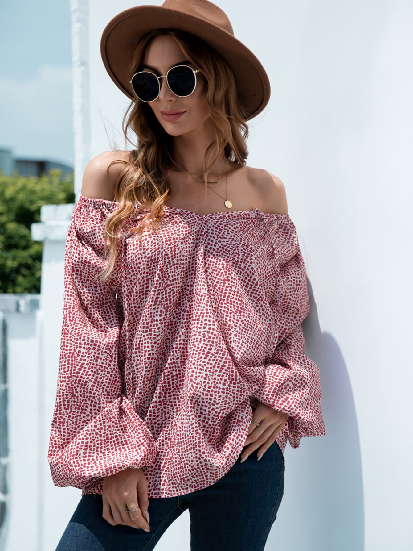 Printed Tie-Neck Balloon Sleeve Blouse – Trendsi | ClozArt